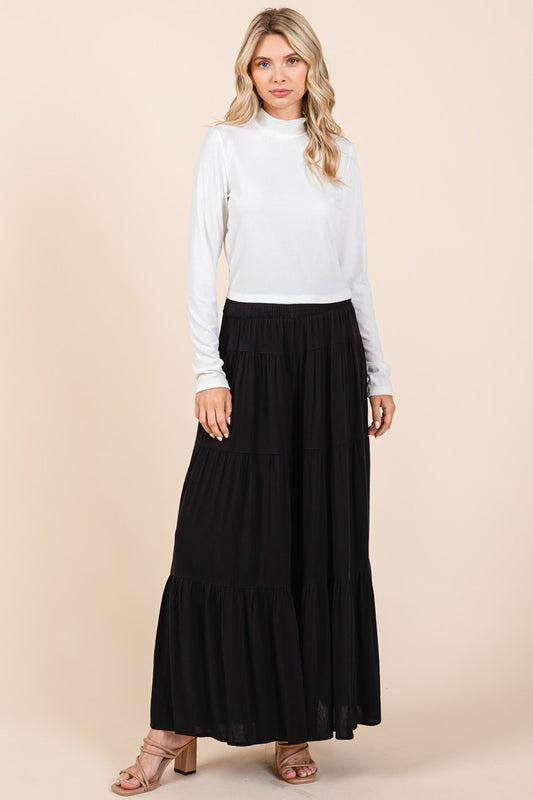 Mittoshop Tier Detail Smocked Elastic Waist Wide Leg Pants