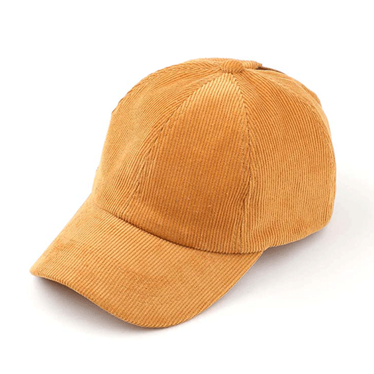 Corduroy Ponytail Baseball Cap | Mustard