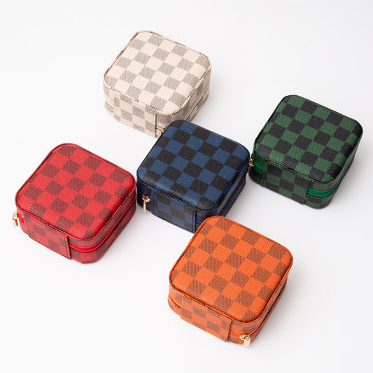 Checkered Pattern Portable Jewelry Box