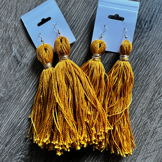 Solid Custom Tassel Earrings-Mustard