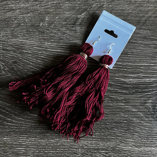 Solid Custom Tassel Earrings- Burgundy