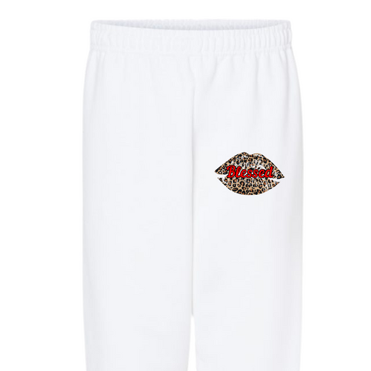 Leopard Blessed Sweatpants- White