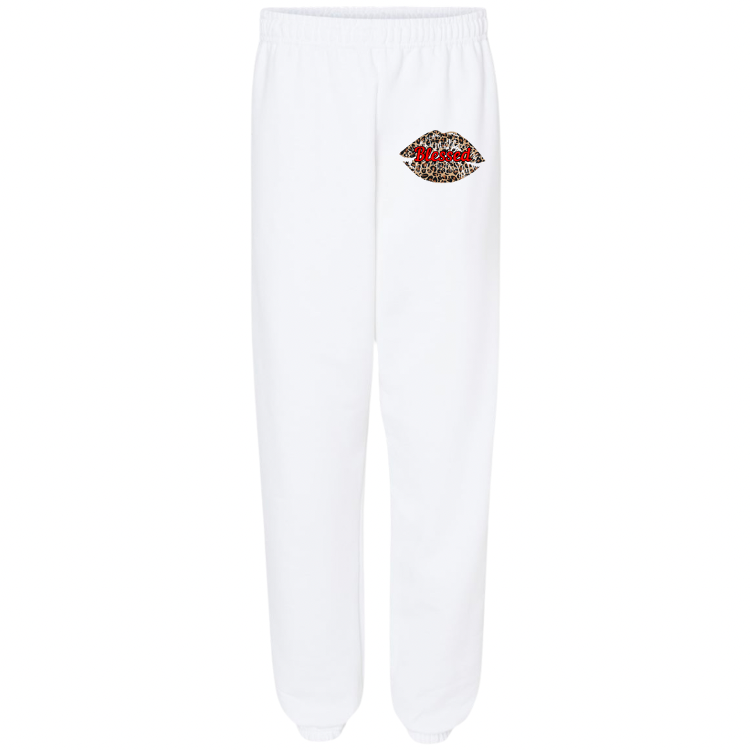 Leopard Blessed Sweatpants- White