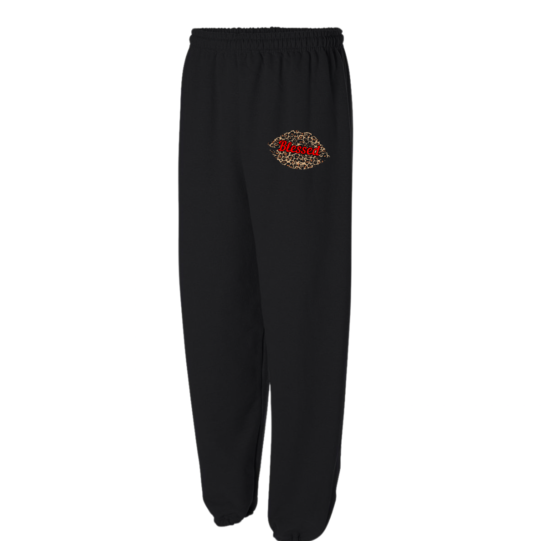 Leopard Blessed Sweatpants- Black