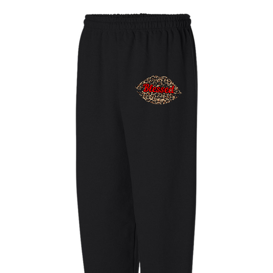 Leopard Blessed Sweatpants- Black