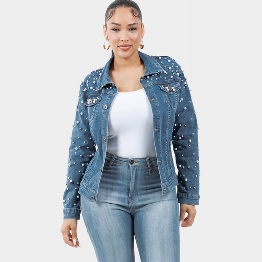 Pearl & Bling Denim Jacket | Dark Denim