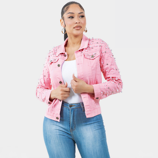 Pearl & Bling Denim Jacket | Pink