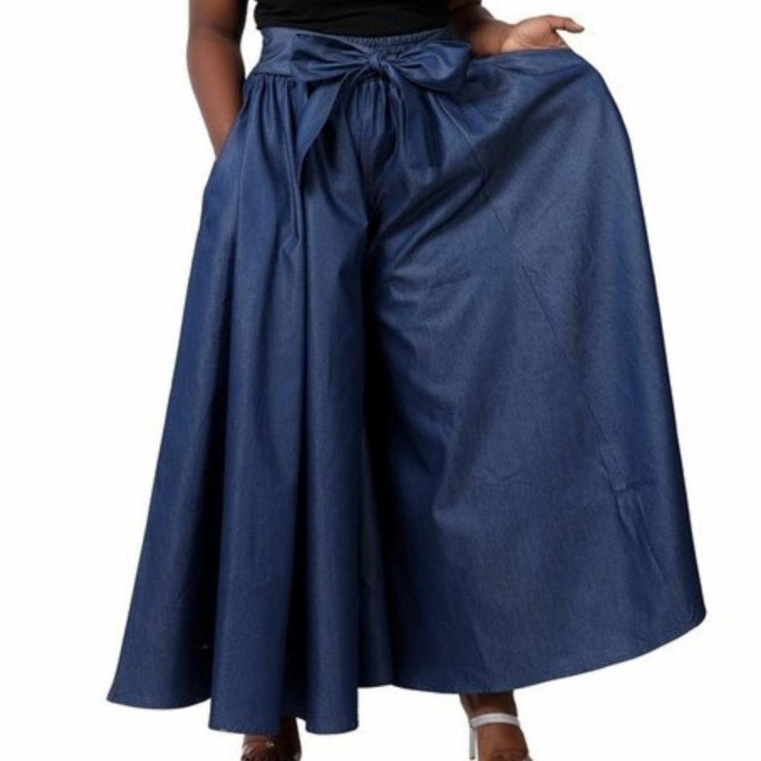 Denim Wide Legged Palazzo Pants With Headwrap