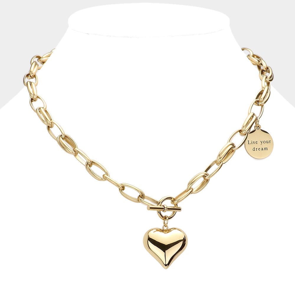 Live Your Dream Heart Pendant Necklace | Gold