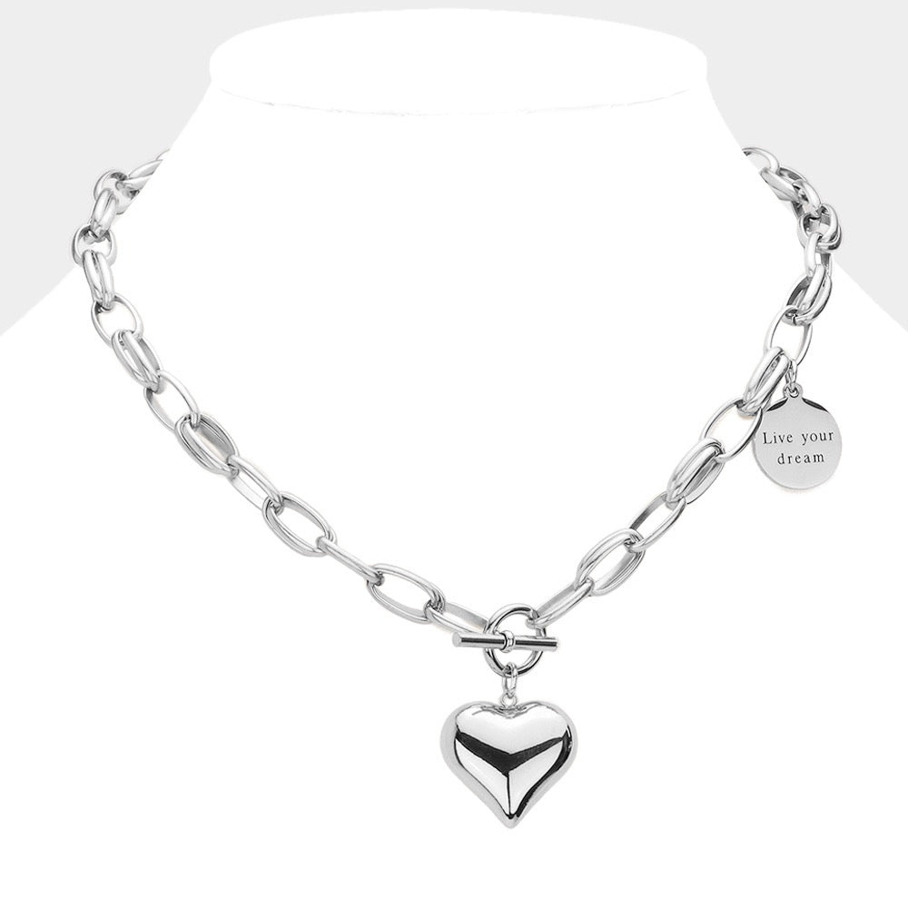 Live Your Dream Heart Pendant Necklace | Silver