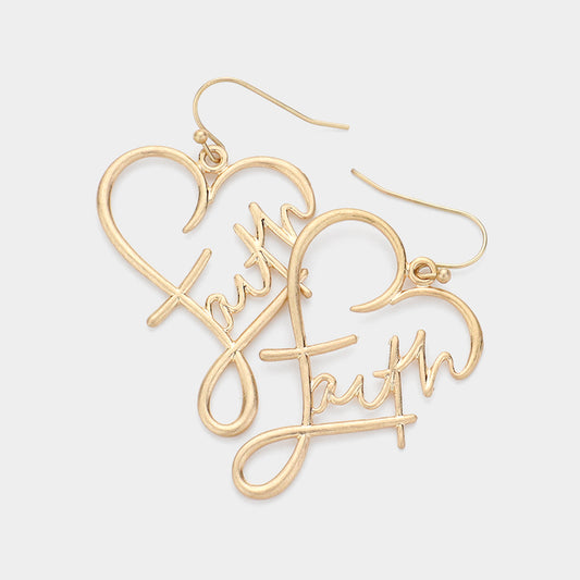 Faith Heart Earrings | Worn Gold