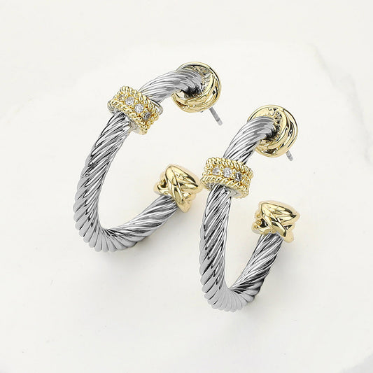 14K Gold Plated  CZ Twisted Hoops