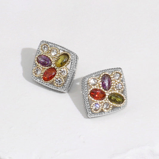 14K Gold Plated Marquise CZ Stone Square Earrings