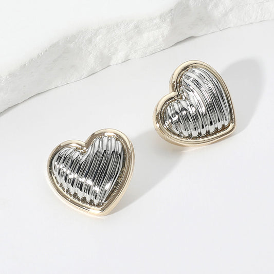 14K Gold Plated Two Tone Heart Earrings