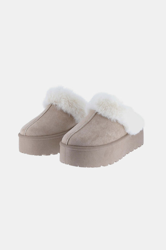 Fur Trim Snow Slippers